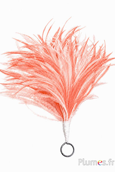 Pennacchio struzzo con anello - alt. 20 cm - salmone rosa-bianco